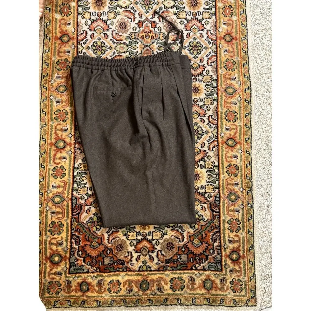 Rubinacci Napoli Pleated Brown Flannel Wool Trousers Drawstring 36x30 56IT